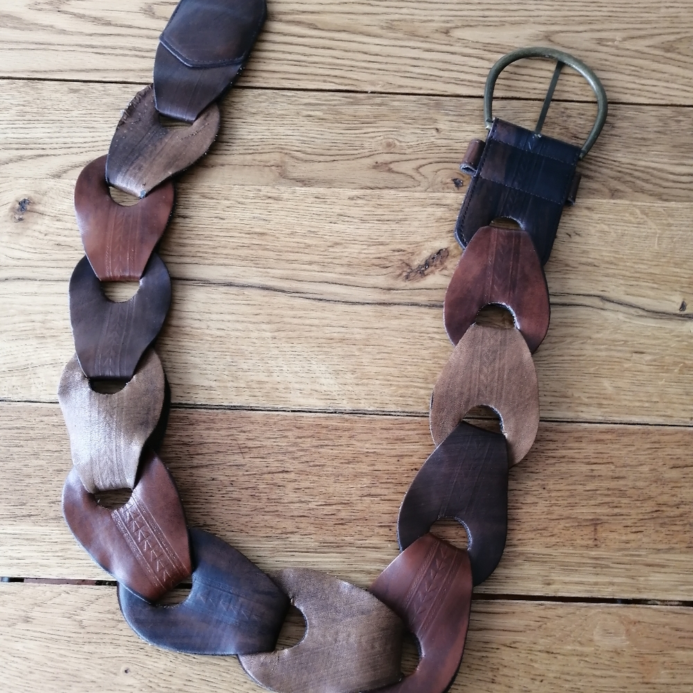 Chunky vintage leather belt brown